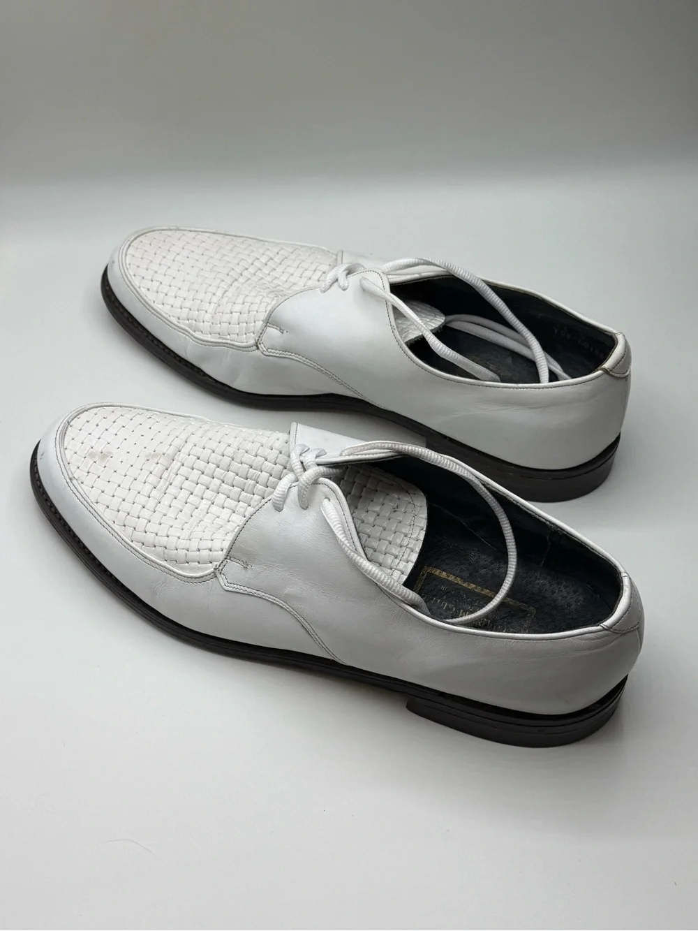 Men's White Woven Leather Derby Shoes